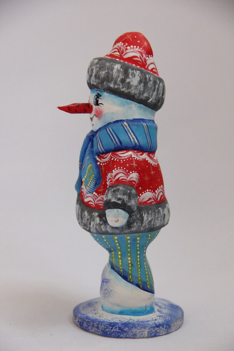 Figurine Wooden Carved Snowman 6.49 Hand Carved Hand Etsy