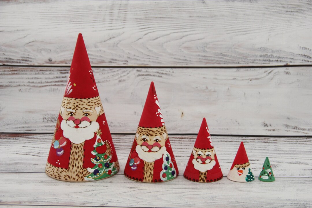 Santa Wooden Nesting Cone 6.69 or 17 Cm Hand Painted Etsy