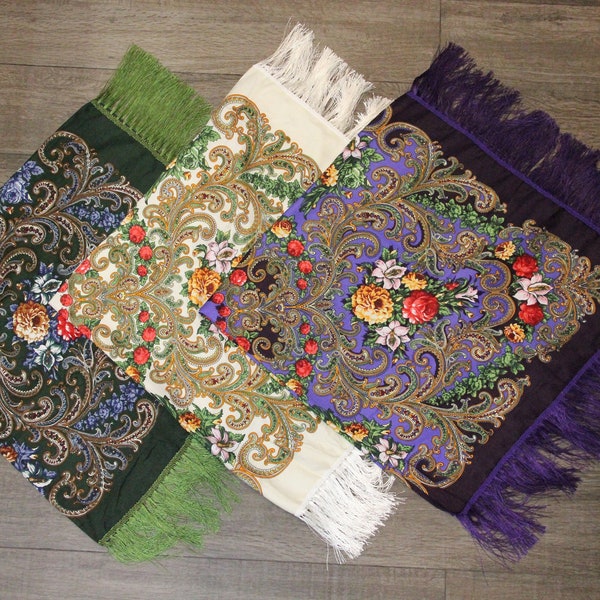 Ukrainian Wool Scarf Slavic Babushka Floral Scarf Modern Chic Boho Chale Russe Pavlovo Posad with Classic Timeless Floral Design Gift