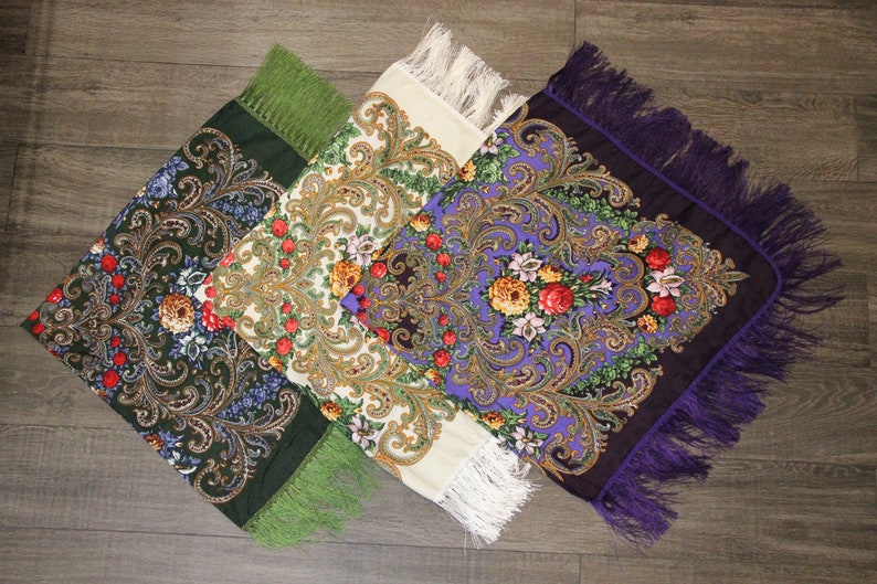 Ukrainian Wool Scarf Slavic Babushka Floral Scarf Modern Chic Boho Chale Russe Pavlovo Posad with Classic Timeless Floral Design Gift image 1