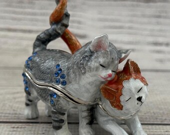 Ukrainian Faberge Style Cats Figurine, Enamel & Swarovski Crystals