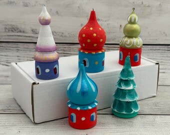 Hand Painted Ukrainian Wooden Christmas Ornaments Set, Linden Tree Decor
