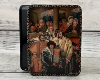 Handmade Ukrainian Lacquer Trinket Box, Jewish Art Painting
