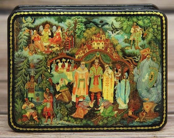 Ukrainian Lacquer Box, Palekh Art Painting School, Fairy Tale, Handmade, Jewelry Box, Home decor, Gift Box