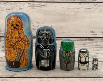 Movie Heroes Nesting Doll 4,72&#39;&#39; 12 cm, Hand Painted  Doll 5pieces, , Kids Gift, Wood toys for Kids  Made In Ukraine