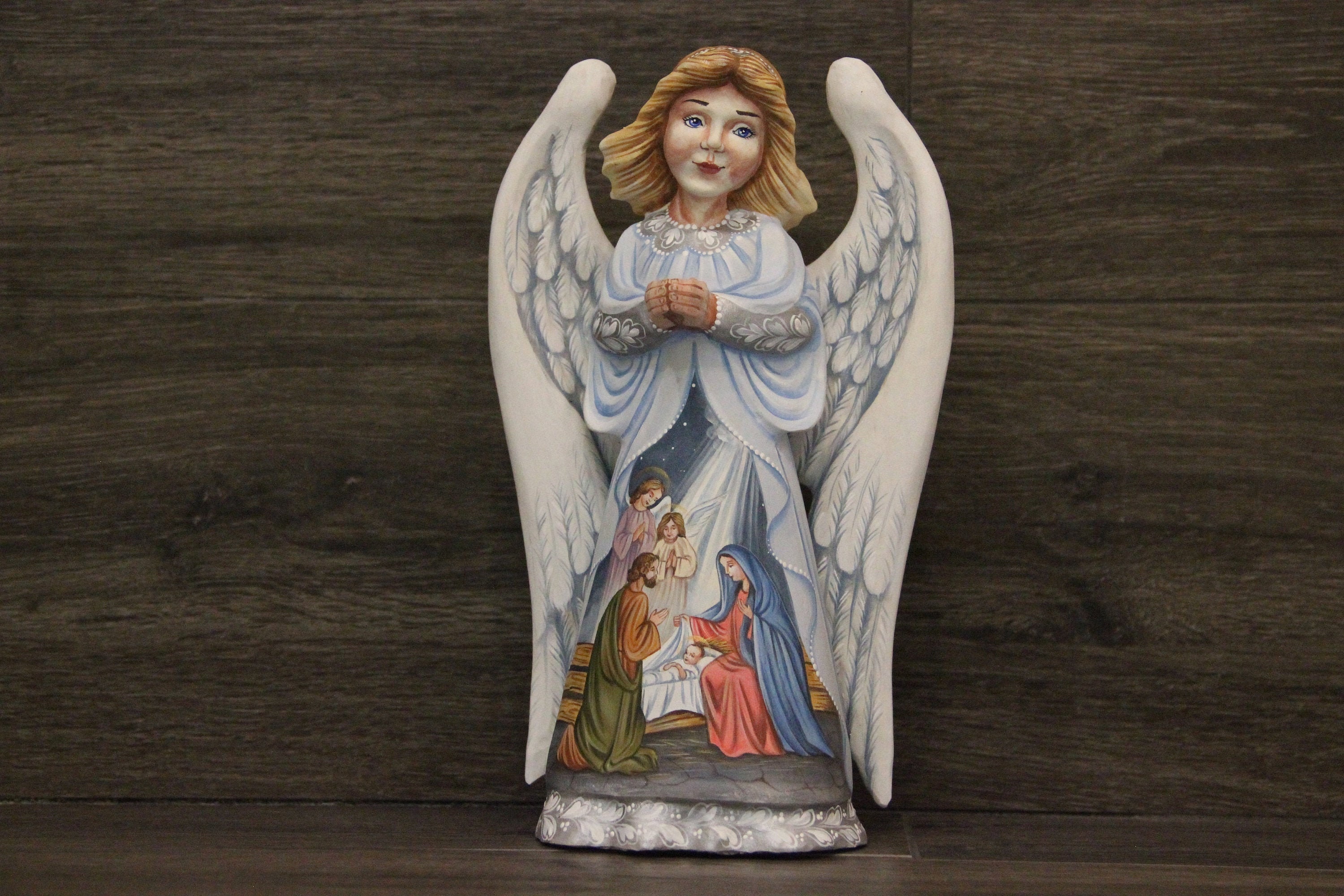 Wooden Carved Angel Figurine 9.05 Masterpiece Russian Etsy