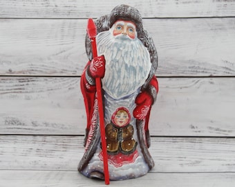 Wooden Hand Carved Santa 9.44", Father Frost, Ukrainian Santa, Hand Painted Christmas Gift, Home Decor, Christmas Gift, Gift for Her