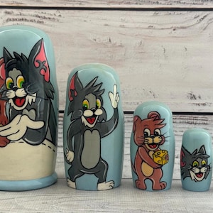 Cartoon Heroes Nesting Doll 4.92&#39;&#39; or 12.5 cm, Hand Painted Doll 5 pieces, Funny Gifts, , Kids Gift, Wooden Toy Made In Ukraine