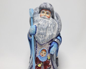 Hand Carved Wooden Santa Figurine, Hand Painted Christmas Decor (9.44")
