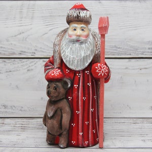Cute Face Wooden Figurine Carved Santa 6.29&quot;, Father Frost, Ukrainian Santa, Hand Carved Hand painted Christmas Gift, Home Decor