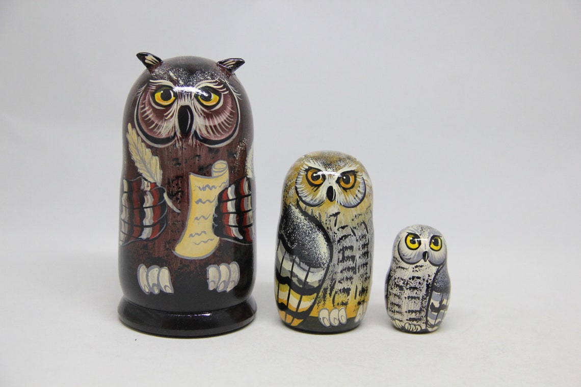 Owl Nesting Doll 551'' 14 cm Hand Painted Matryoshka Etsy