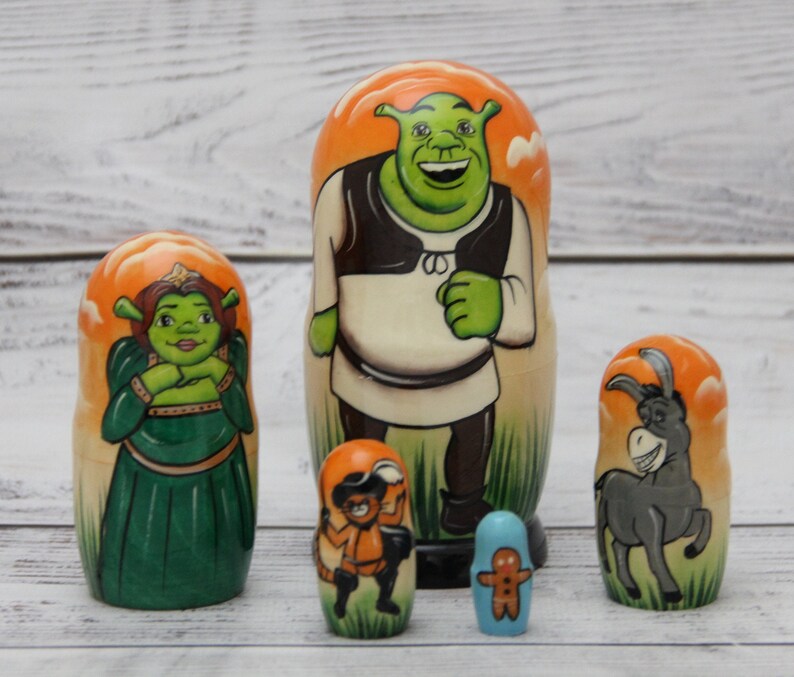 MADE in UKRAINE Cartoon Heroes Nesting Doll 4.72'' or 12 cm Hand Painted Doll 5pieces Funny Gifts Kids Gift Toy image 4