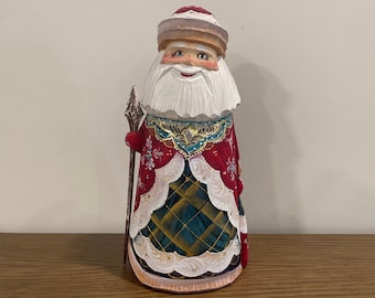 Hand Carved Painted Wooden Santa Figurine (8.07") – Ukrainian Father Frost Christmas Decor
