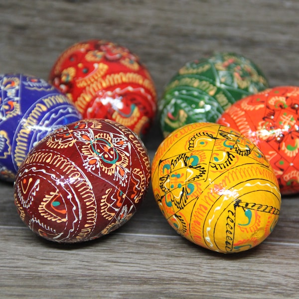 MADE in UKRAINE Hand Painted Wooden Easter Egg Ukrainian Pysanka Petrykivka Pysanky Set of 6 Different Eggs Floral Folk Gift