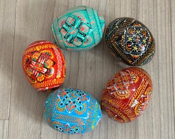 手描きのピサンキ卵、ウクライナの民芸品、5個セット