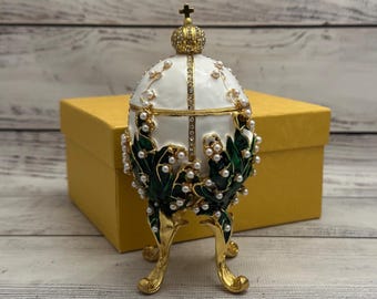Hand Crafted Faberge Style Easter Egg 6.1", Enamel Swarovski Crystal Decor