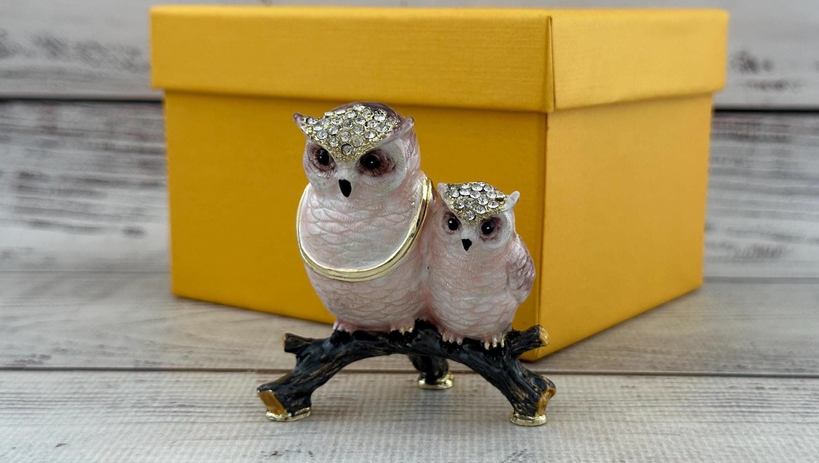 Faberge Style Owl Figurine, Enamel & Swarovski Crystals, Ukrainian Gift