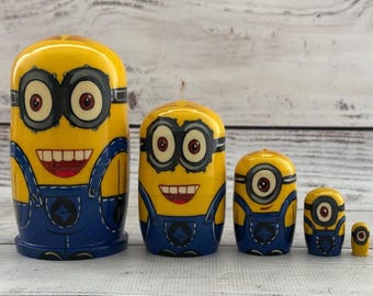HYCLES Matryoshka Rusa De 5 Piezas Con Diseño De Perros Y Muñeco De Nieve, Juguete De Madera Educativa Para Niños A Partir De 3 Años, También útil Como Contenedor Decorativo