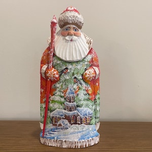 Ukrainian Wooden Carved Santa Figurine 8.27&quot; Father Frost Ukrainian Santa Hand Carved Hand Painted Christmas Gift Home Decor Christmas Gift