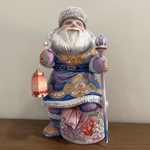 Unique Big Size Wooden Hand Carved Santa 10.62&quot;,Father Frost, Wooden Santa,Hand Carved Hand Painted Christmas Gift,Home Decor,Christmas Gift