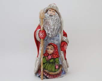 Hand Carved Wooden Santa Figurine: Father Frost, Hand Painted Ukrainian Art (9.05" Height)