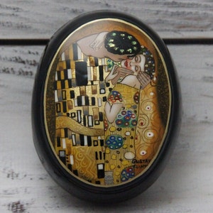HECHO EN UCRANIA Caja de laca ucraniana, Escuela de pintura artística Fedoskino, Gustav Klimt, Hecho a mano, Pintado a mano, Papel maché, Caja de joyería