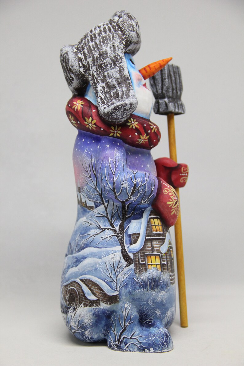 Ukrainian Wooden Carved Snowman Figurine 9.44 Russian Etsy