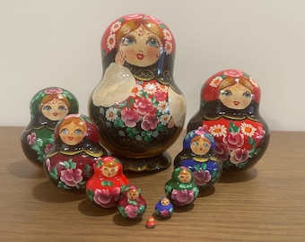 Hand Painted Ukrainian Nesting Dolls, 10 Piece Wooden Toy Set (16cm)