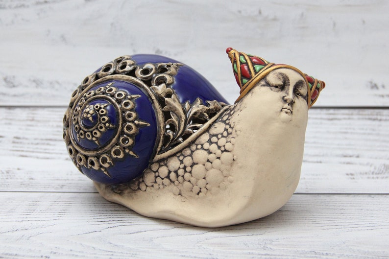 Unique Ceramic Snail Figurine 3.93, Collectable Ceramic Figurine, One Of Kind, Gift For Mom, Gift for Her, Real Artwork, Vladimir Butcanov image 1