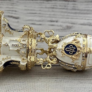Ukrainian Faberge Egg, Enamel & Swarovski Crystals, Hand Crafted Decor, 4.72" image 5