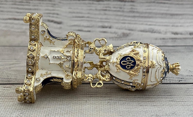 Ukrainian Faberge Egg, Enamel & Swarovski Crystals, Hand Crafted Decor, 4.72" image 5