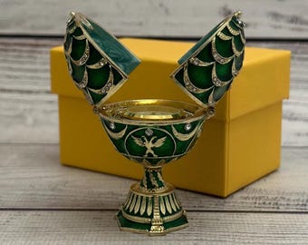 Faberge Style Christmas Egg 2.95" or 7.5 cm, Enamel & Swarovski Crystal Ornament