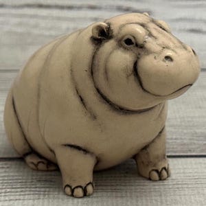 Ceramic Figurine Hippo 2.36&quot; Collectable Ceramic Sculpture One Of Kind Home & Garden Decor Gift for Her Real Artwork Vladimir Butcanov