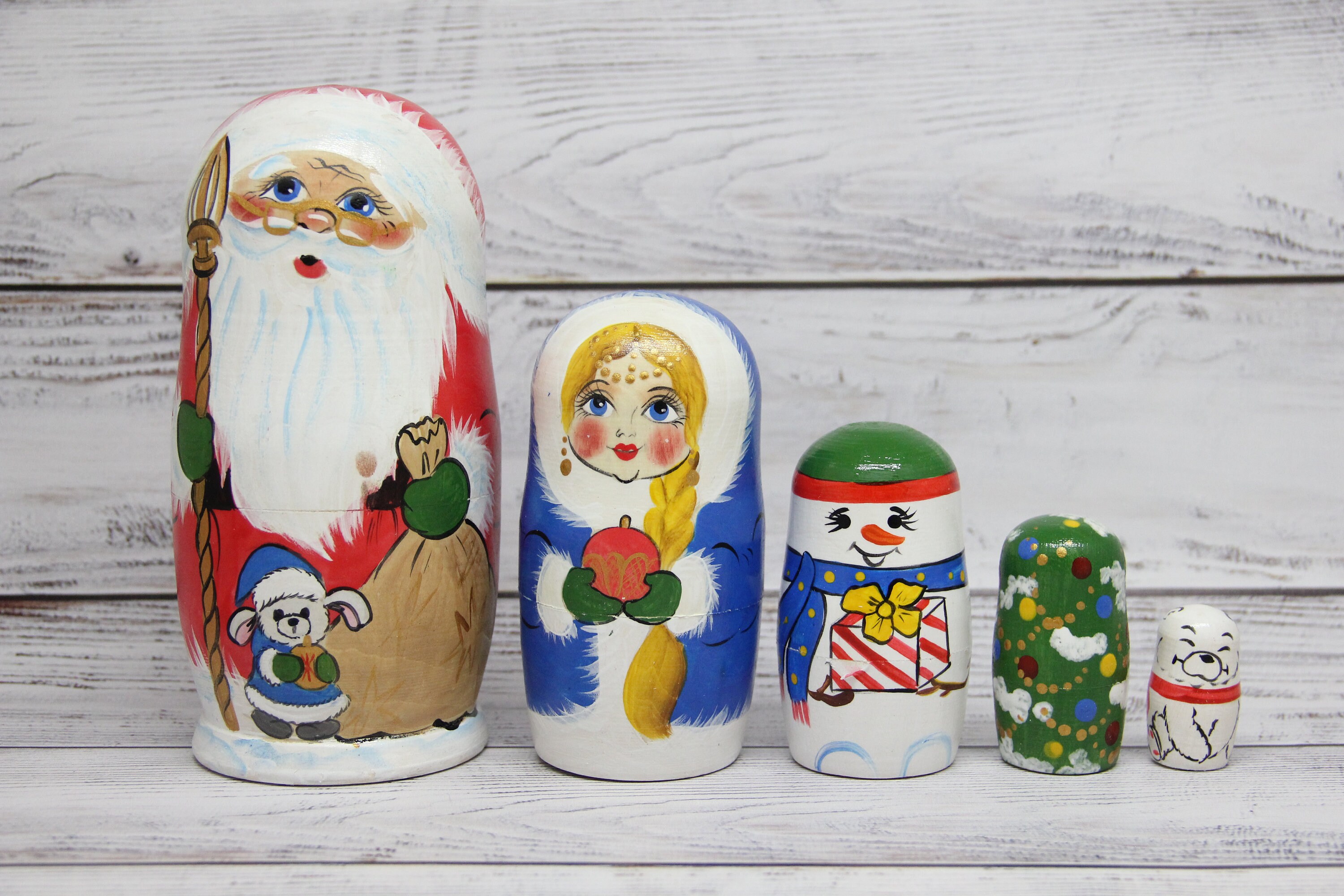 Santa Wooden Russian Nesting Doll 6.69 or 17cm Hand Etsy