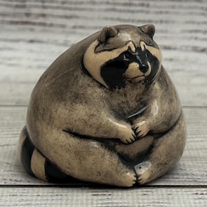 Ceramic Figurine Raccoon 2.36" Collectable Ceramic Sculpture One Of Kind Home & Garden Decor Gift for Her Real Artwork Vladimir Butcanov