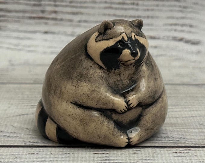 Ceramic Raccoon Figurine, Collectible Sculpture, Home Decor