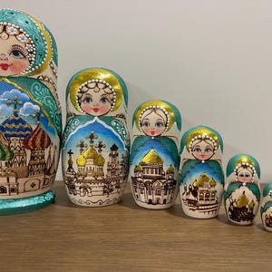 Big Size Ukrainian Traditional Hand Painted Nesting Doll 9.05&quot; or 23 cm,Wood Burning Matryoshka Doll 7 pieces, Wooden Toy, Kids Room Decor