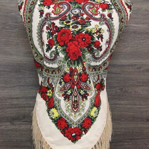 MADE IN UKRAINE Ukrainian Wool Scarf Slavic Babushka Floral Modern Chic Boho Styling with Classic Timeless Floral Design Gift for Her image 6