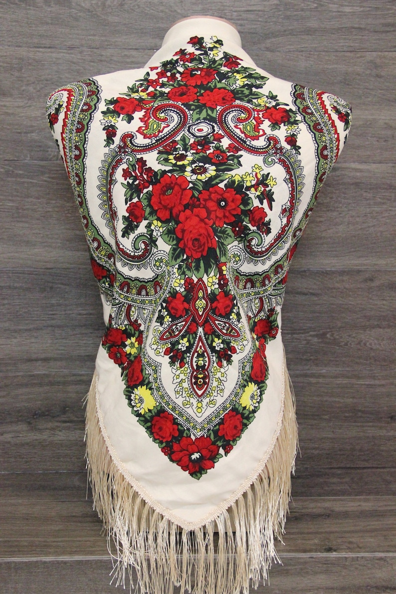 MADE IN UKRAINE Ukrainian Wool Scarf Slavic Babushka Floral Modern Chic Boho Styling with Classic Timeless Floral Design Gift for Her image 6