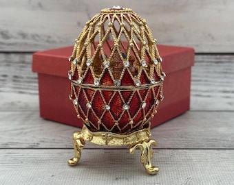Faberge Style Christmas Egg, Enamel Swarovski Crystal Decor (10.5 cm)