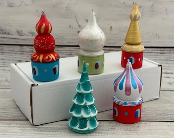Hand Painted Ukrainian Wooden Christmas Ornaments Set, Linden Tree Decor