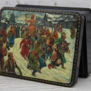Caja de laca ucraniana de la escuela de pintura de arte Palekh, caja de joyería hecha a mano de cuento de hadas, caja de regalo para decoración del hogar