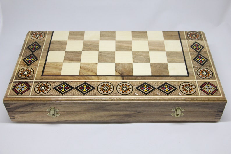 Checkers Hand Carved Wooden Chess Set 18,9/'/' 48 cm Handmade Souvenir Chess Backgammon Table Game Gift for Him