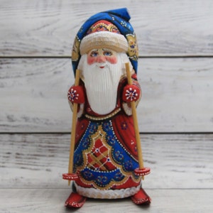 Figurine Wooden Carved Santa 8.07&quot; Father Frost, Ukrainian Santa, Hand Carved Hand Painted Christmas Gift, Home Decor, Christmas Gift