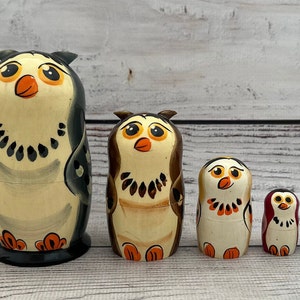 Cats Family Ukrainian Nesting Doll 3.93&#39;&#39; or 10 cm, Handmade Doll 5 pieces, Gift for Mom, Kids Gift, Animal Toys, Kids Room Decor, Wood Toy