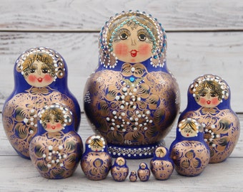 Made in Ukraine Hand Painted Ukrainian Nesting Doll 10 pieces, Ukrainian Doll 5.9'' or 15 cm Wooden Toy Home Decor Kids Gift Kids Room Decor