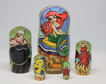 MADE in UKRAINE Cartoon Heroes Nesting Doll 5.31'' 13,5 cm, Hand Painted  Doll 5pieces,Funny Gifts,, Kids Gift, Wood toys for Kids