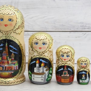 Ukrainian Traditional Hand Painted Nesting Doll 5 pieces, Wood Burning Ukrainian Doll 7.28&#39;&#39; or 18.5 cm, Wooden Toy, Kids Gift, Room Decor