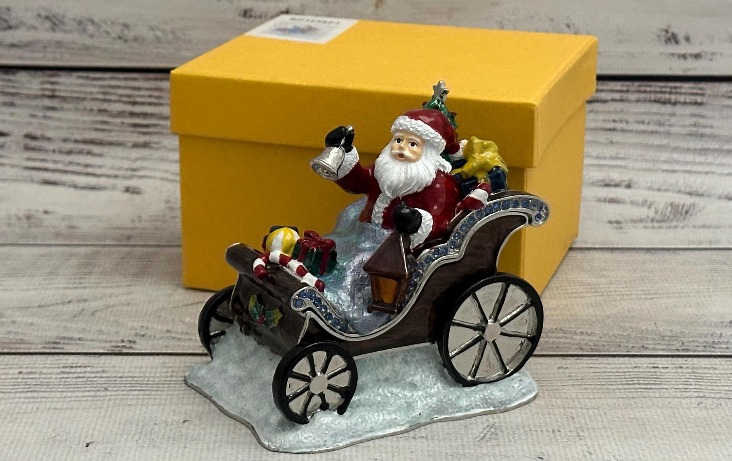 Ukrainian Faberge Style Santa Figurine 3.34" or 8.5 cm, Hand Crafted With Enamel & Swarovski Crystals, Gift For Her, Home Decor