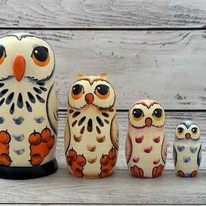 Made in Ukraine Owls Family Nesting Doll 6.1&#39;&#39; or 15.5 cm, Ukrainian Doll 5 pieces, Gift for Mom, Kids Gift, Animal Toys, Kids Room Decor